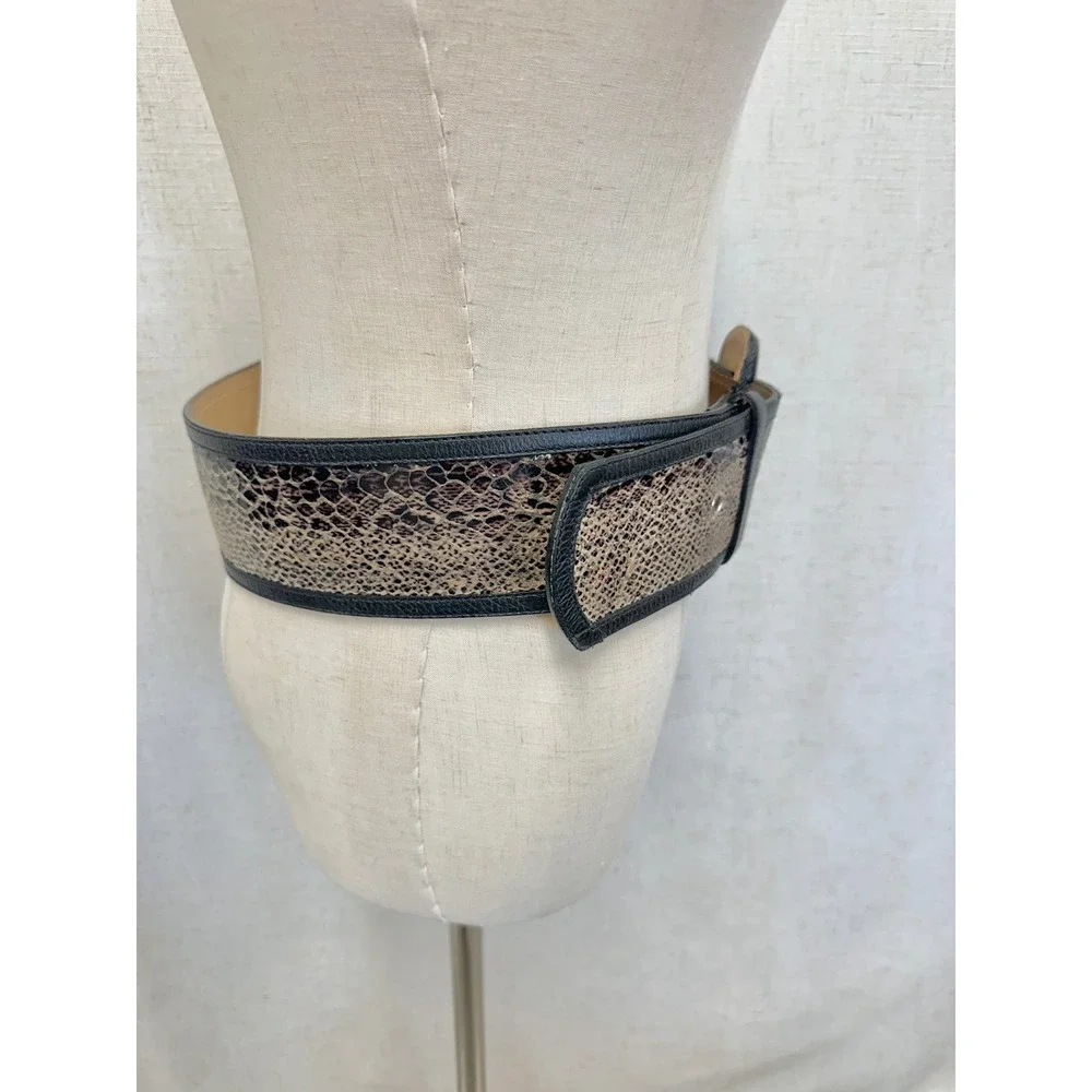 Leatherock Snakeskin Print Black Leather Wide Waist Belt Womens 34 6658 USA Made